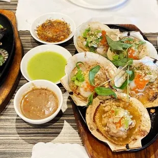 Left to Right: Blood Clams, Scallop, Beef Carpaccio