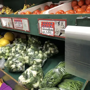 vegetables and fruits on display