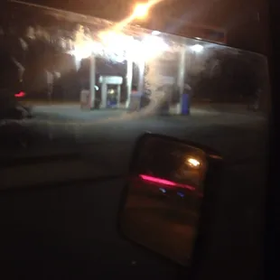 a gas station at night
