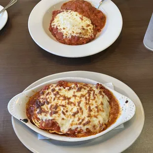 Lasagna and chicken Parmesan.