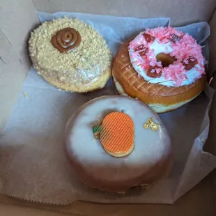 Arequipe, pumpkin spice, and guava cream cheese donuts