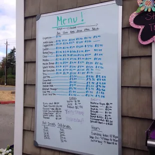 a menu on a white board