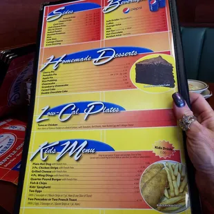 Sides, desserts, pop, kids menu