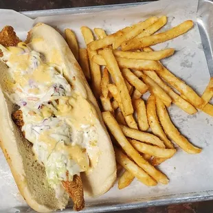 Catfish po boy and fries