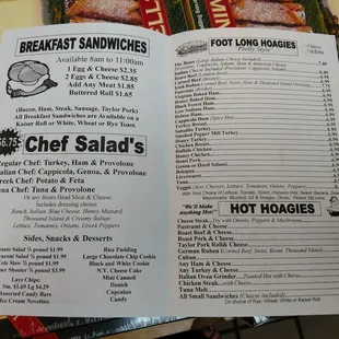 Menu as of Jan 2018.