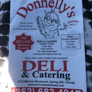 Front page of menu