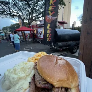 a pulled pork sandwich and fries