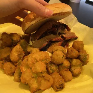 Brisket Sandwich &amp;Fried okra