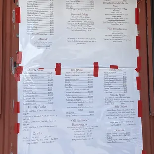 the menu for the restaurant