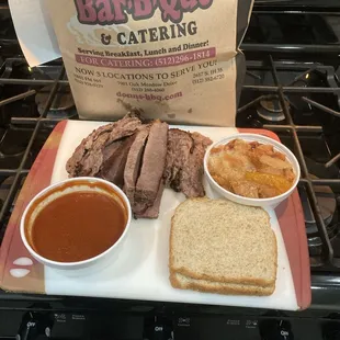 Wet and dry brisket and peach cobbler