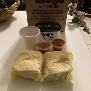 Pulled pork and brisket sandwiches with large peach cobbler