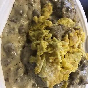 B Biscuits and Gravy with eggs