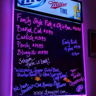 Friday night menu