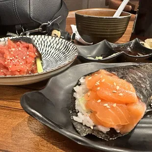 Salmon hand roll Tuna hand roll