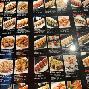 Part of the updated sushi menu (Late Nov. 2024)