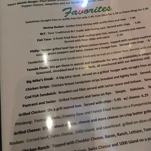 a menu for the restaurant