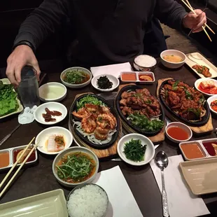 Shrimp, grilled chicken and spicy chicken.