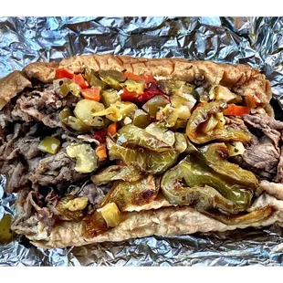 Dipped Italian Beef w/ Sweet &amp; Hot Peppers Mozzarella . Big &amp; Testy @ Don&apos;s DriveIn. Chicago IL Cool!