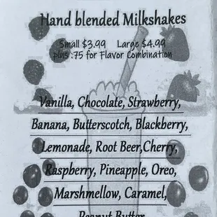 a list of beverages