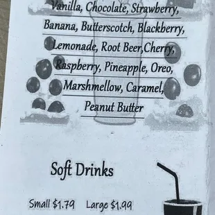 a menu for soft drinks