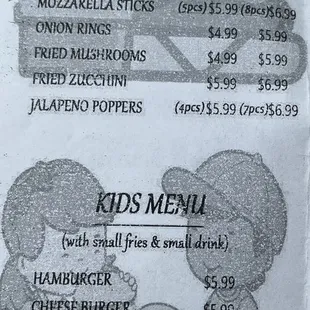 a menu for kids&apos;s menu