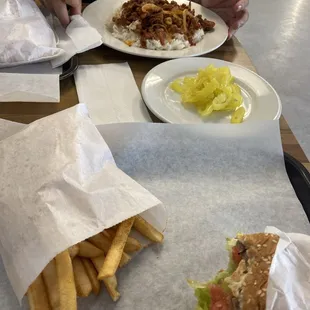 Cheeseburger special And spicy pork for the hubby