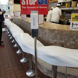 a stop sign at the counter