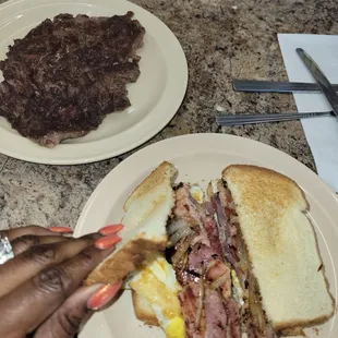 Ribeye steak &amp; ham &amp; egg sandwich