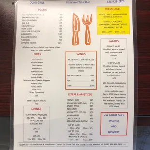 Back of menu