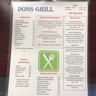 Front of menu