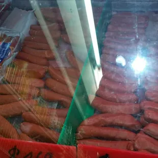 a display of hot dogs
