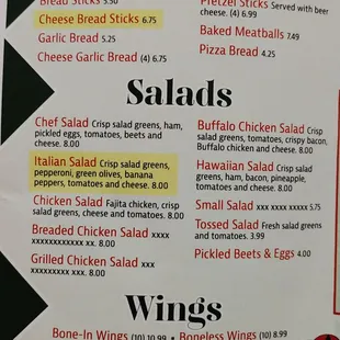 Menu as of June 2021