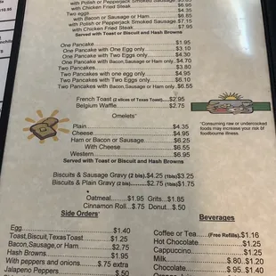 Breakfast menu