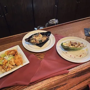 Buffalo Cauliflower, Stuffed Mushrooms, and Grilled Romaine Wedge Salad