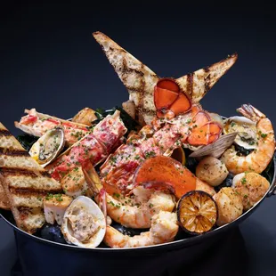 a large pot of seafood