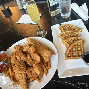 Seafood Platter and Waffle