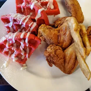 Chicken &amp; red velvet waffles