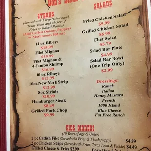the menu for the restaurant