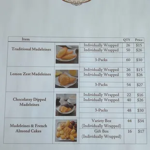 Donsuemor Madeleines product list