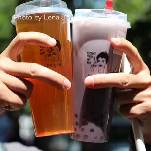 Osmanthus Oolong Tea 桂花烏龍 ($4.50) and Taro Milk Tea with Golden Honey Pearl 芋頭鮮奶茶 ($6.35)