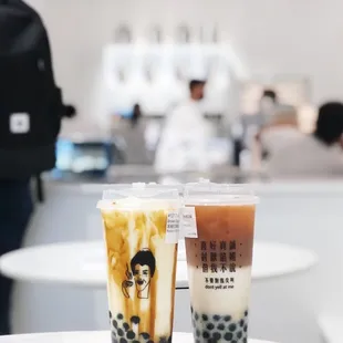 (From left to right): Black sugar boba tea and osmanthus tea