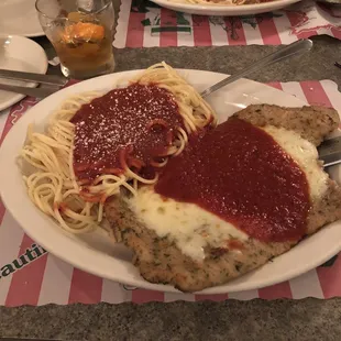 Veal parmigiano with spaghetti