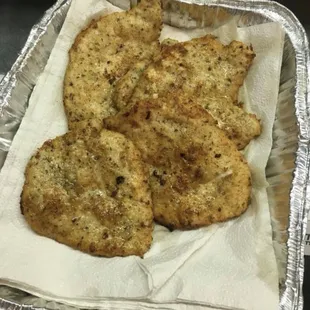 Fresh pounded, breaded and pan fried chicken cutlets