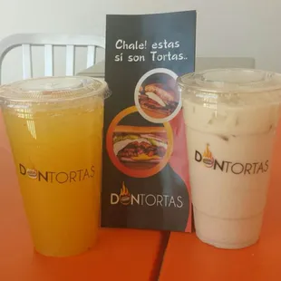 Pineapple (L) and horchata (R) agua frescas. Extra flavorful.