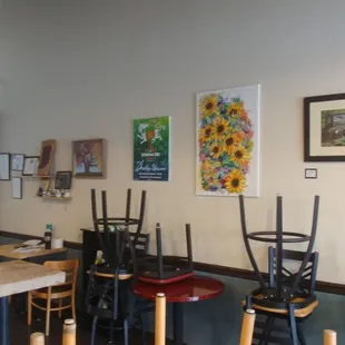 tables and chairs in a restaurant