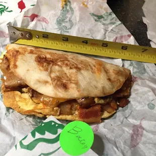 7-11-2021. Bacon egg potato cheese breakfast taco. Stuffed and Big!