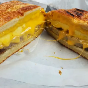 Sausage, egg, and cheese croissant sandwich