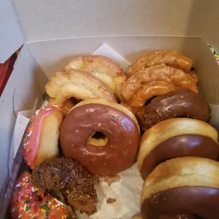 a variety of donuts in a box