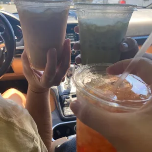 Cold brew, Midsummer Matcha, and Strawberry Sunrise