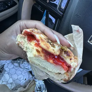 Jalapeño Bagel with bacon, egg, and cheese